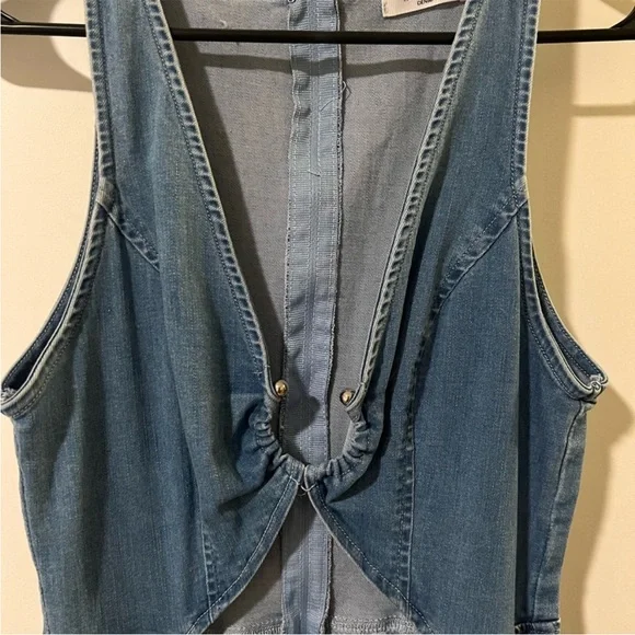 Windsor Blue Denim Flared Jumpsuit w/ Cutout & Ring Detail | Size 6 - Picture 2 of 3